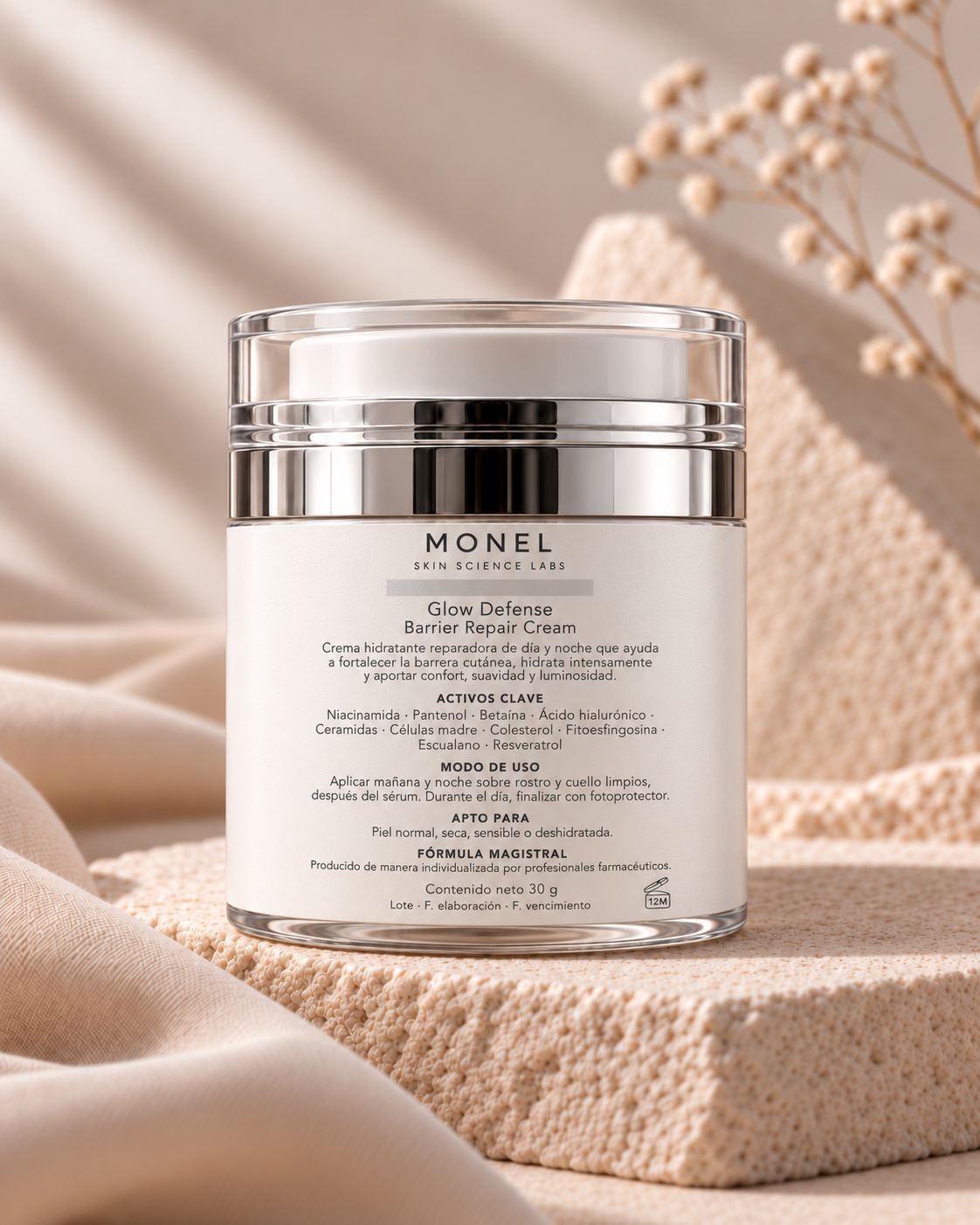 Barrier Repair Cream de MONEL Skin Science Labs, vista posterior, 30 g