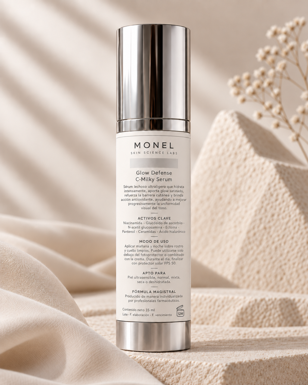 C-Milky Serum de MONEL Skin Science Labs, vista posterior, 15 ml
